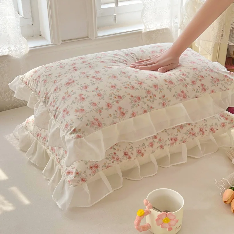 Romantic French Style Pillowcase Floral Ruffled Lace Pillow Covers 48x74cm Decorative Princess Pillowcases Ruffles Pillow Sham