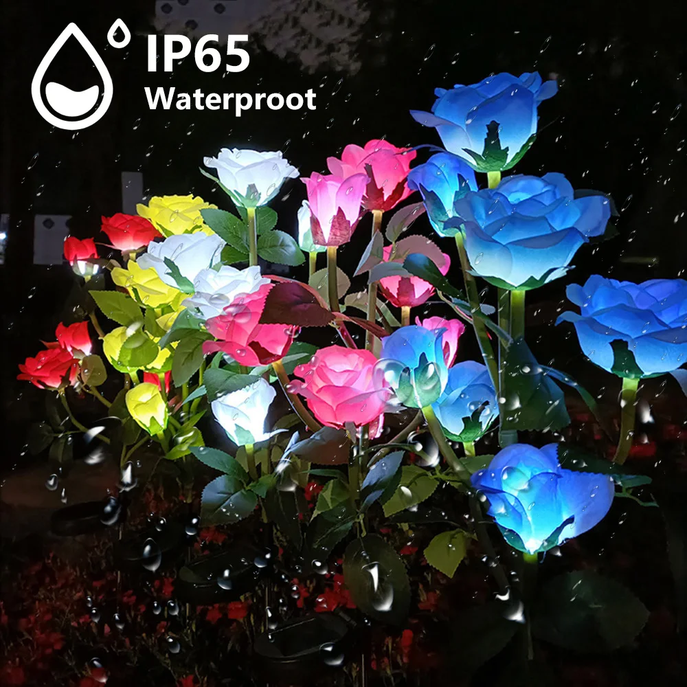 Solar Rose Flower Light Outdoor Waterproof Garden Pathway Yard Lawn Landscape Lamp LED Artificial Flower Light Home Decoration