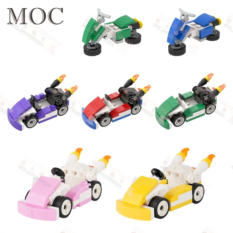 Creative MOC Colorful Motorcycle Models Building Blocks Game Series Karting Competition Model Assembly Bricks Toys For Kids Gift