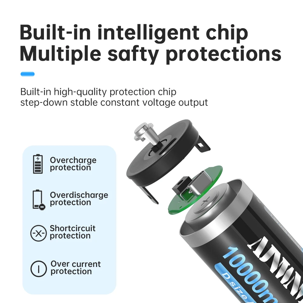 Batería Lipo LR20 de iones de litio recargable por USB tipo C, 10000mAh, 1,5 V, tamaño D, para estufa de Gas, cocina, linterna, accesorios para Dron