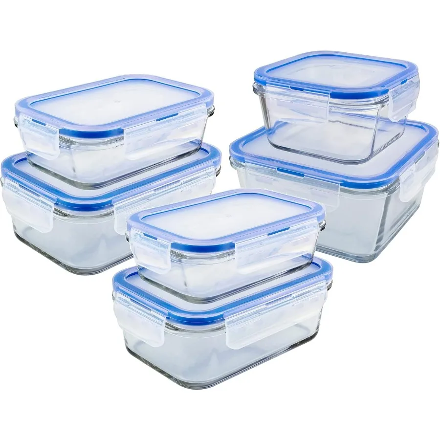 

Стеклянные контейнеры Блокирующие крышки без бисфенола А, 6 упаковок Премиум-контейнеров для приготовления еды, герметичные, микроволновая печь, морозильная камера, посудомоечная машина