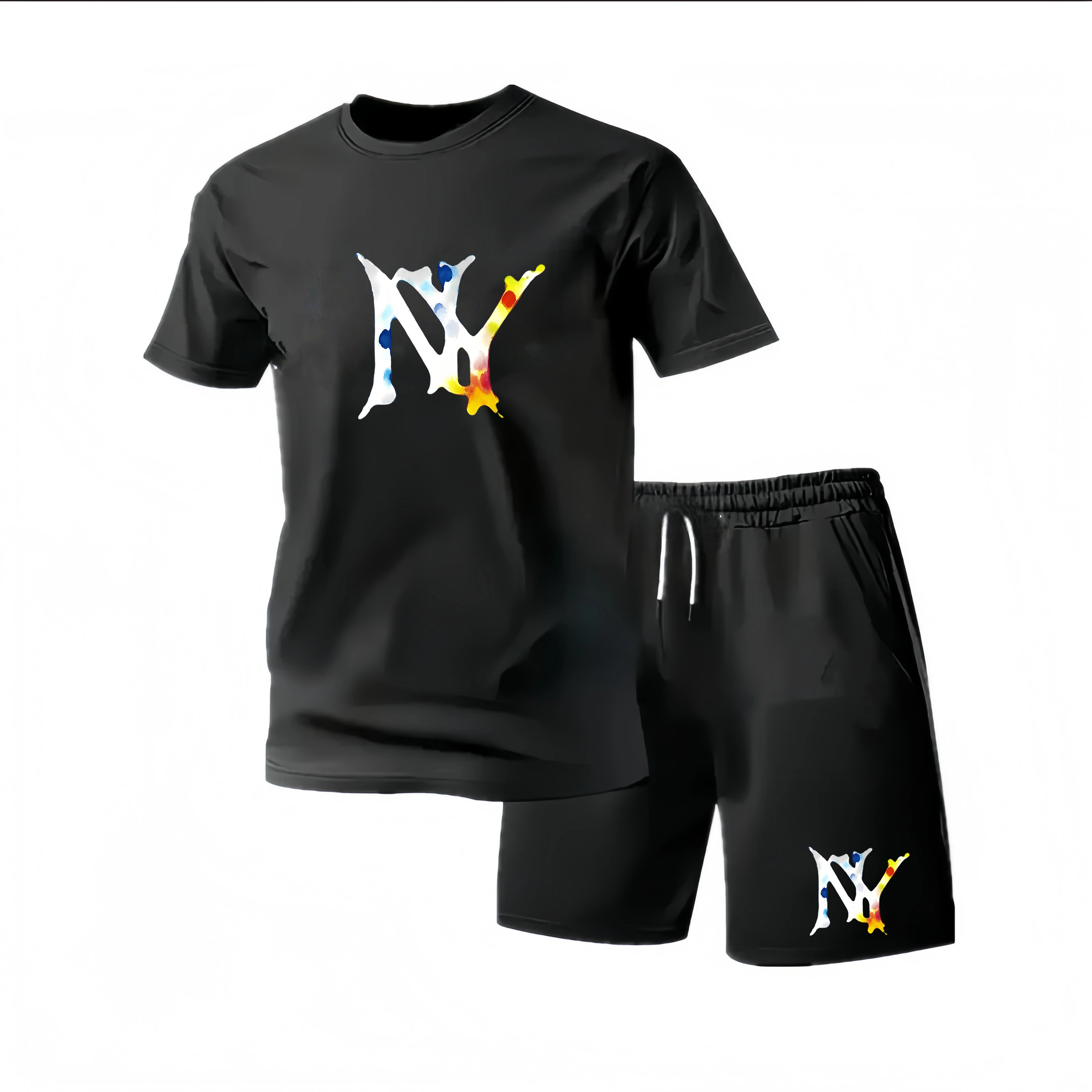 Sports Style Men's Summer Breathable Sportswear Short Sleeved T-shirt+shorts, Lightweight and Comfor