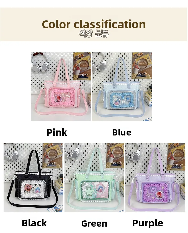 Neue Kawaii Leichte Umhängetasche Anime Transparente Ita-Tasche Damen Schulter-Crossbody-Tasche Modische Polka-Dot-Schleifen-Tragetasche – Detail 6