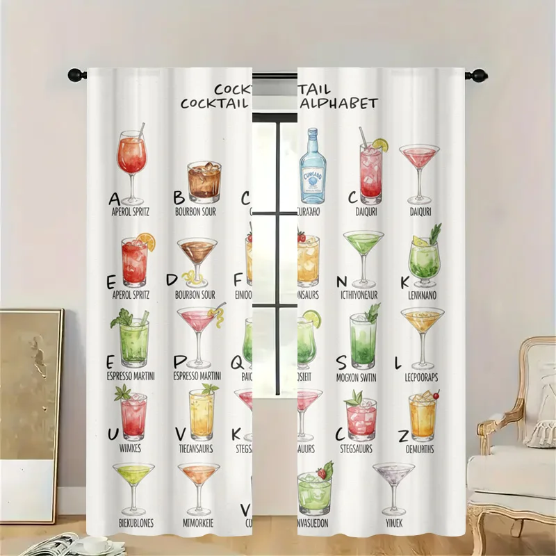 Chic Cocktail Alphabet Curtain Panel Kitchen Barroom Window Decor sheer Letter Drinks Theme Drapery Housewarming Gift for Party