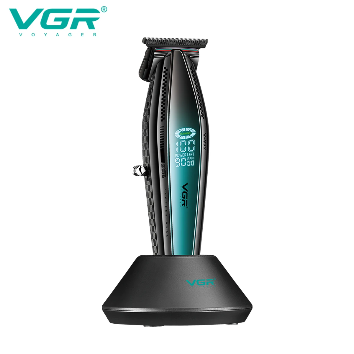 VGR 남성용 전문 헤어 트리머, 전기 이발 기계, 충전식 헤어 클리퍼, LED 디스플레이, V-992, 9000 RPM