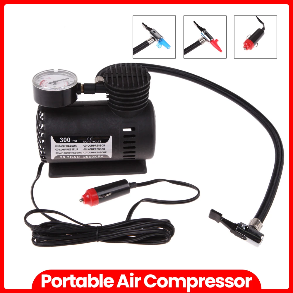 

12V Portable Air Compressor with Pressure Gauge Electric Air Pump Car Electric Tire Inflator for Moto Bike Car Tyre
