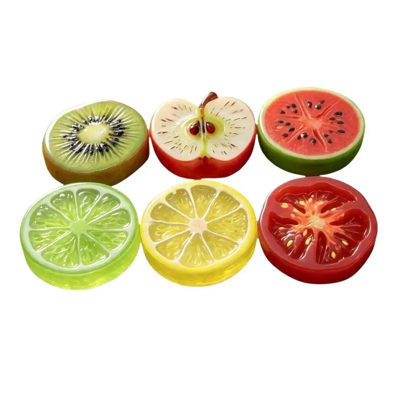 10pcs Cute Mini Fruit Slice Simulation: Watermelon Lemon Resin Flatback DIY Food Dollhouse Decor