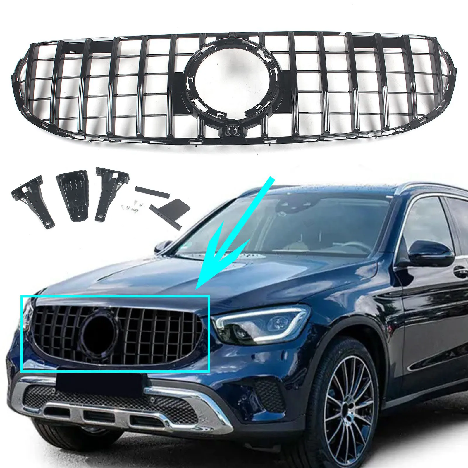 Car Front Bumper Grille Racing Grill For Mercedes Benz GLC Class X253/C253 2020-ON GT Style With Camera Hole