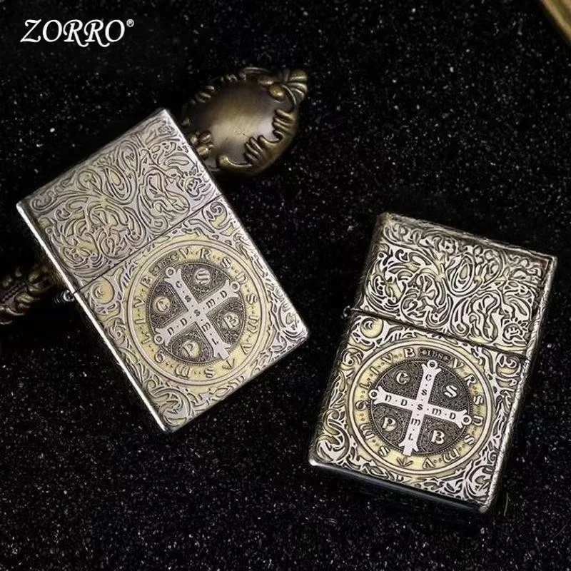 2025 ZORRO 902 oil lighter double-sided carved  men's gift grinding wheel old-fashioned retro windproof