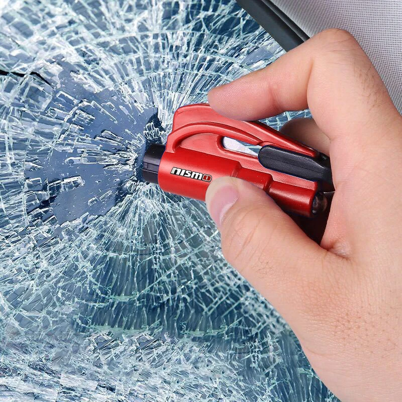 3-in-1 Car Safety Hammer Auto Emergency Glass Window Breaker Car Tool For Nismo Logo Emblem R34 GTR Tiida Sylphy Teana Qashqa