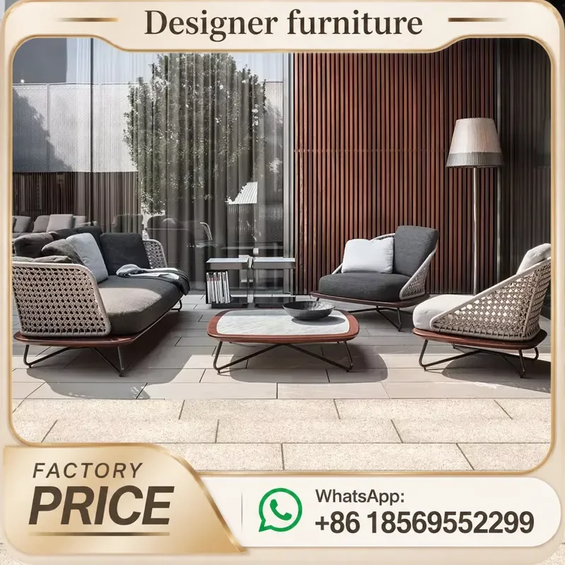 Outdoor Rope Weaving Sofa Set Waterproof Patio Garden Balcony Furniture For Hotel Villa All Weather Leisure Coffee Table