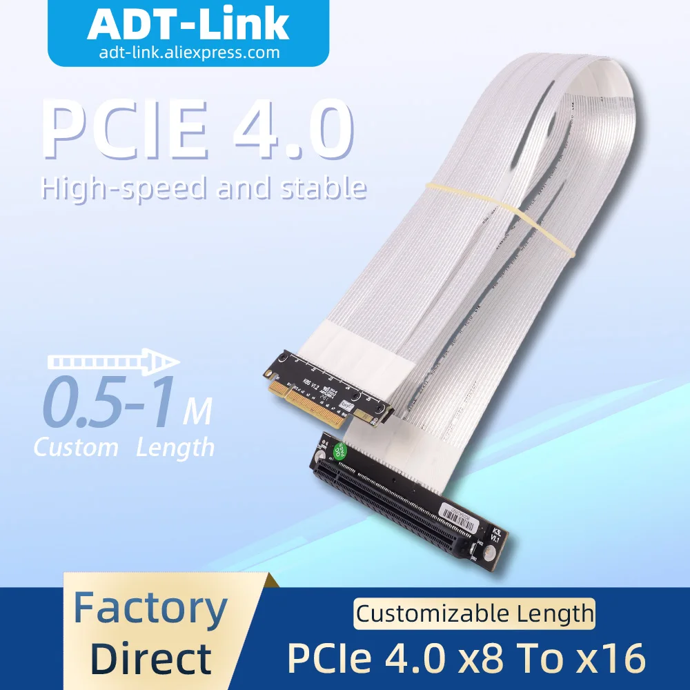 

ADT-Link PCIE Riser 4.0/3.0 X8 To X16 Extension Cable PCI Express PCI-E 8x 16x Support AMD NVIDIA Graphics Video Cards RTX3060