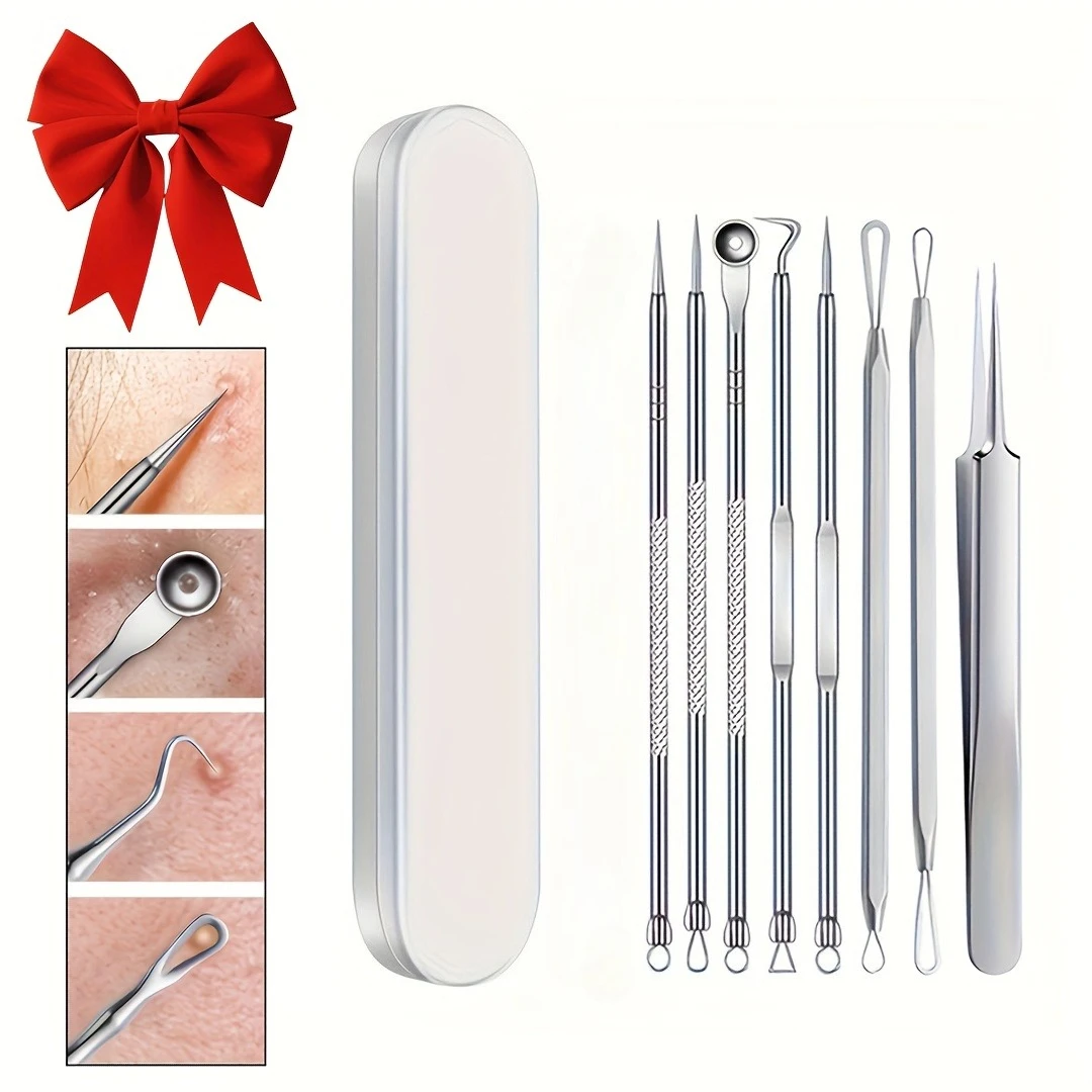 مجموعة أدوات إزالة الرؤوس السوداء مكونة من 8 قطع، مجموعة أدوات استخلاص البثور وحب الشباب من الفولاذ المقاوم للصدأ، هدية مثالية لعشاق العناية بالبشرة