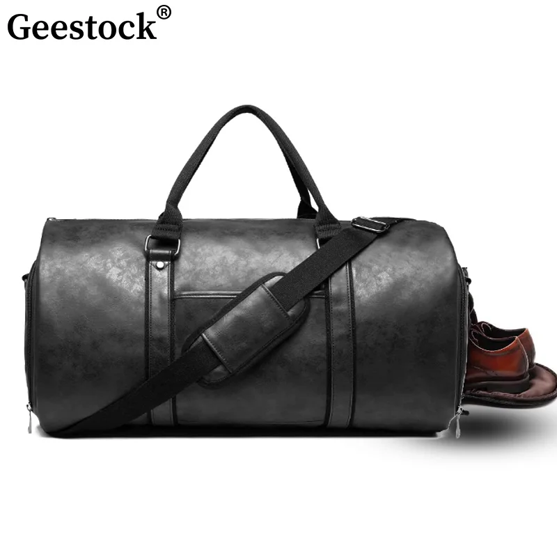 Geestock PU Suit Travel Bag Large Capacity Carrying Garment Bag Business Flight Luggage Travel Bag With Shoe Pouch For Men Women