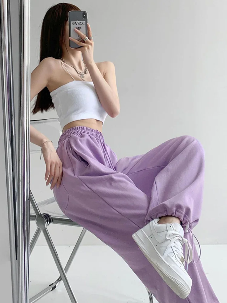 

Korean White Blue Pants Women High Waist Loose Drawstring Harem Pants Casual Comfortable Female Sports Street Pants S-XL