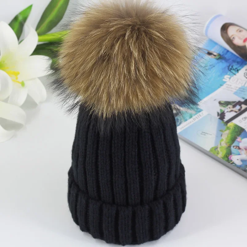 Winter Brand Female Fur Pom Poms hat Winter Hats For Women Girl \'s Hat Knitted Beanies Cap Hat Thick Women Skullies Beanies