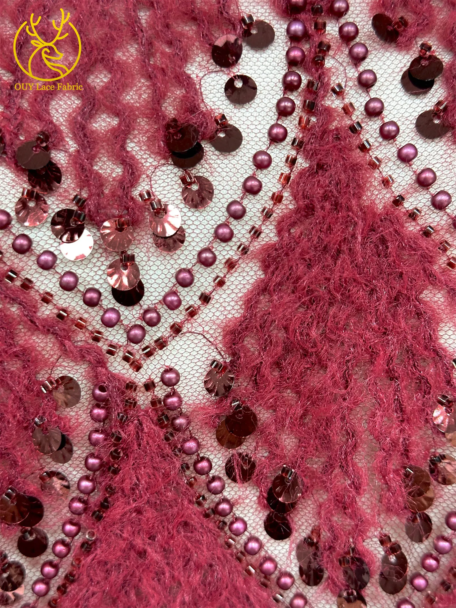 Hochwertiger 3D Nigerianischer Pailletten-Tüll-Spitzenstoff, 5 Yards, afrikanischer handgefertigter Perlen-Spitzenstoff für Damen-Partykleider zum Nähen – Detail 11