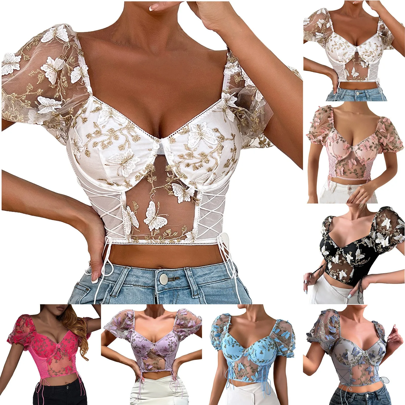 

Summer New Hot Girl Backless See Through Suspender Spliced Mesh European And American Small Vest Satin Crop Tops for Women