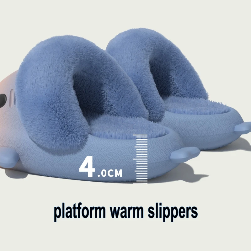 Faux Fur Warm Slippers Fluffy Flat Shark Slides Cotton Inner Sandals Girls Home Plush Sliders Furry Flip Flops Women Flat Shoes