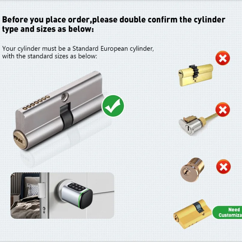 European Cylinder Tuya Smart Combination Lock,Supports IC Card/APP Remote Unlocking Via Bluetooth Gateway,Work With Smart Life