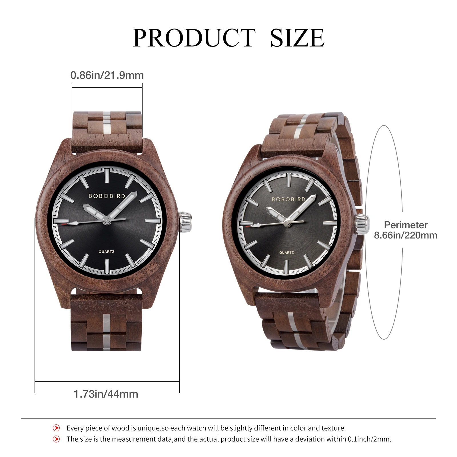 Bobo-男性用ウォールナットウッドウォッチ,日本のクォーツムーブメント,発光ディスプレイ,バタフライバックル,ストラップ調整ツール,直接配達