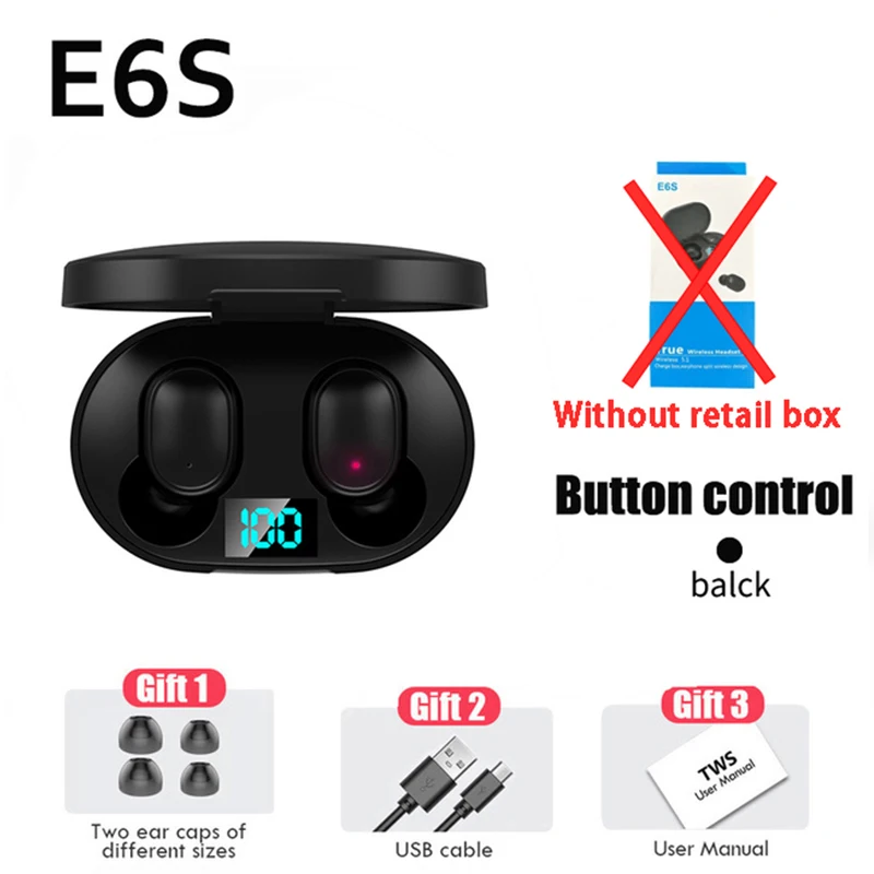 E6S TWS Bluetooth Earphones Wireless Bluetooth Headset Noise Cancelling Headsets With Microphone Headphones For Xiaomi Redmi