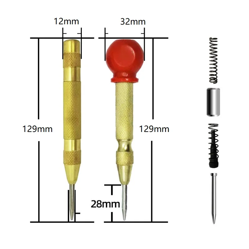 Golden Automatic Spring Loaded Center Punch Glass Breaker Window Puncher Drill Bit Center Punch Eyelet