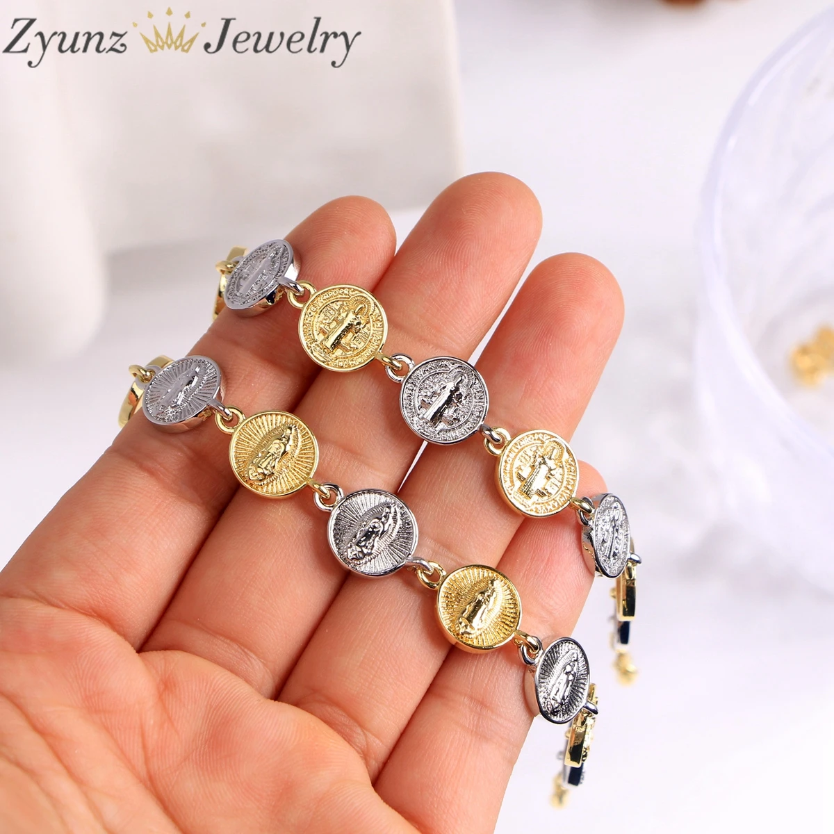 5 قطع، أساور مريم العذراء باللون الذهبي والفضي للنساء، إكسسوارات مجوهرات مسيحية مطلية بالذهب، سوار ربط سلسلة مصنوع يدويًا #2