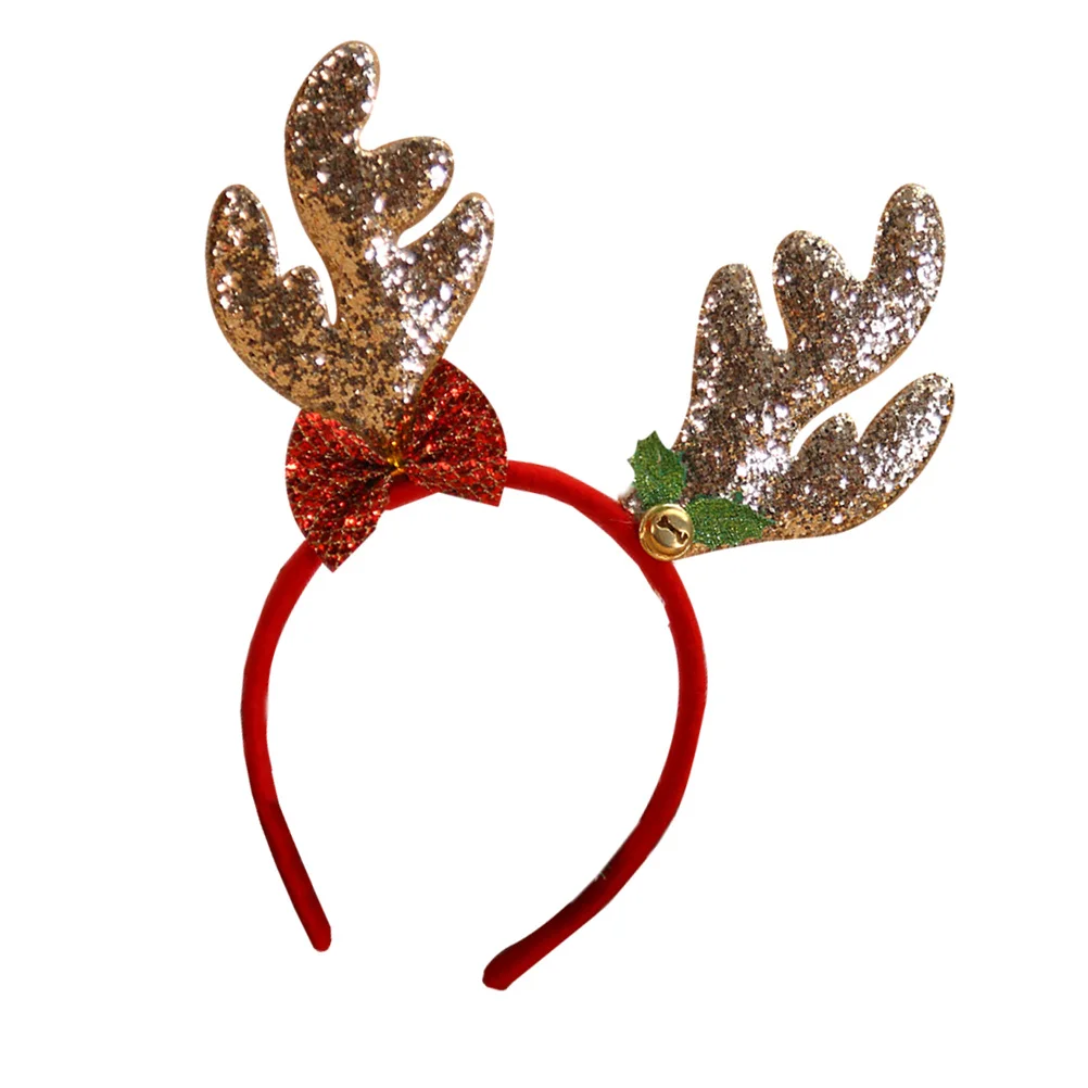 

1Pcs Christmas Antlers Headband Golden Bell Hair Hoop Stylish Cartoon Design Festive Wearable for Office Party Masquerade Photo