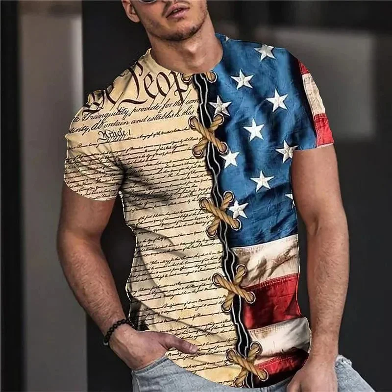 

Summer T-shirt Men 3D Print Fashion Casual Flag T Shirts Harajuku American Oversized Y2k Tops Streetwear Male Clothing