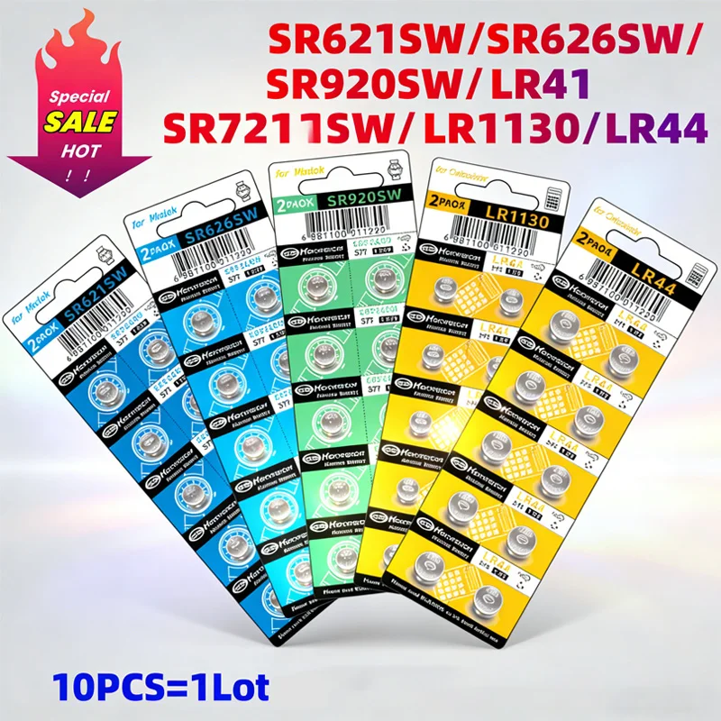 10PCS AG13 LR44 1.5V Alkaline Button Coin Cell Battery LR41 LR1130 LR626 SR621SW SR626SW SR920SW SR721SW for Watch Toy