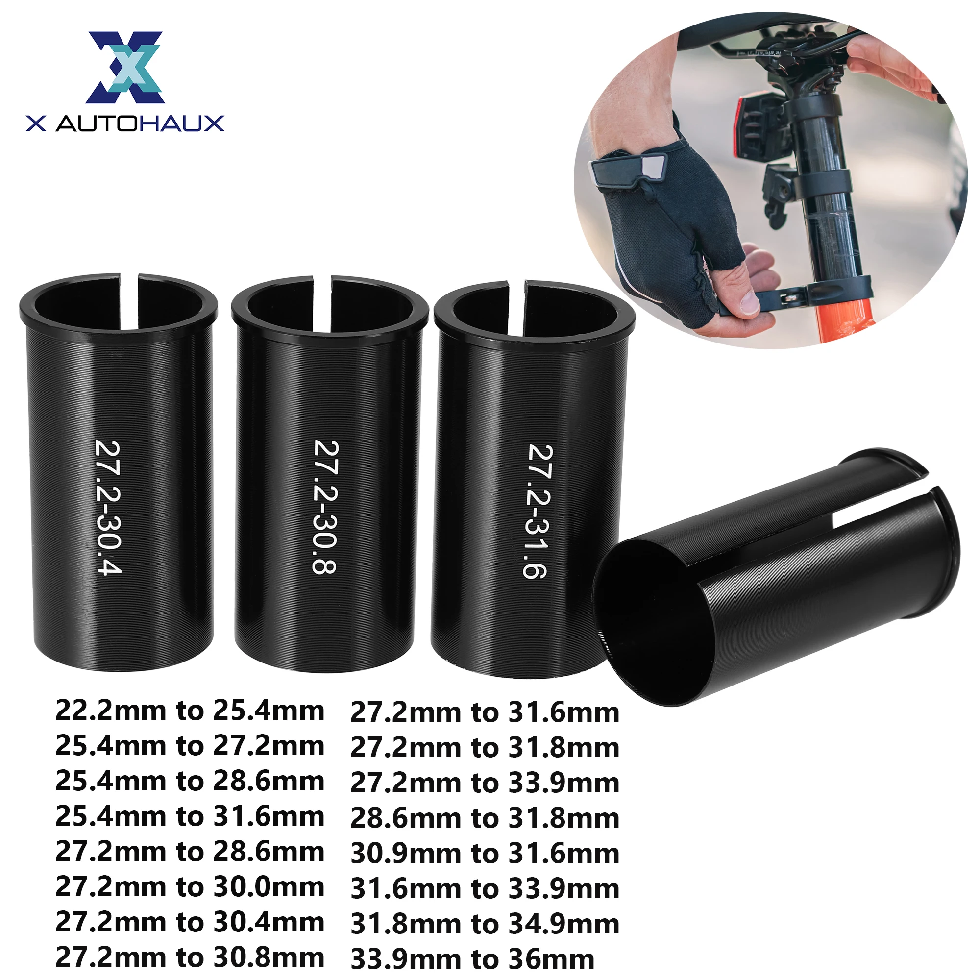 

X Autohaux 2/3/4 Pcs Bicycle Seat Post Tube Adapter Reducing Sleeve Black 22.2mm to 25.4mm 25.4mm to 27.2mm 25.4mm to 28.6mm