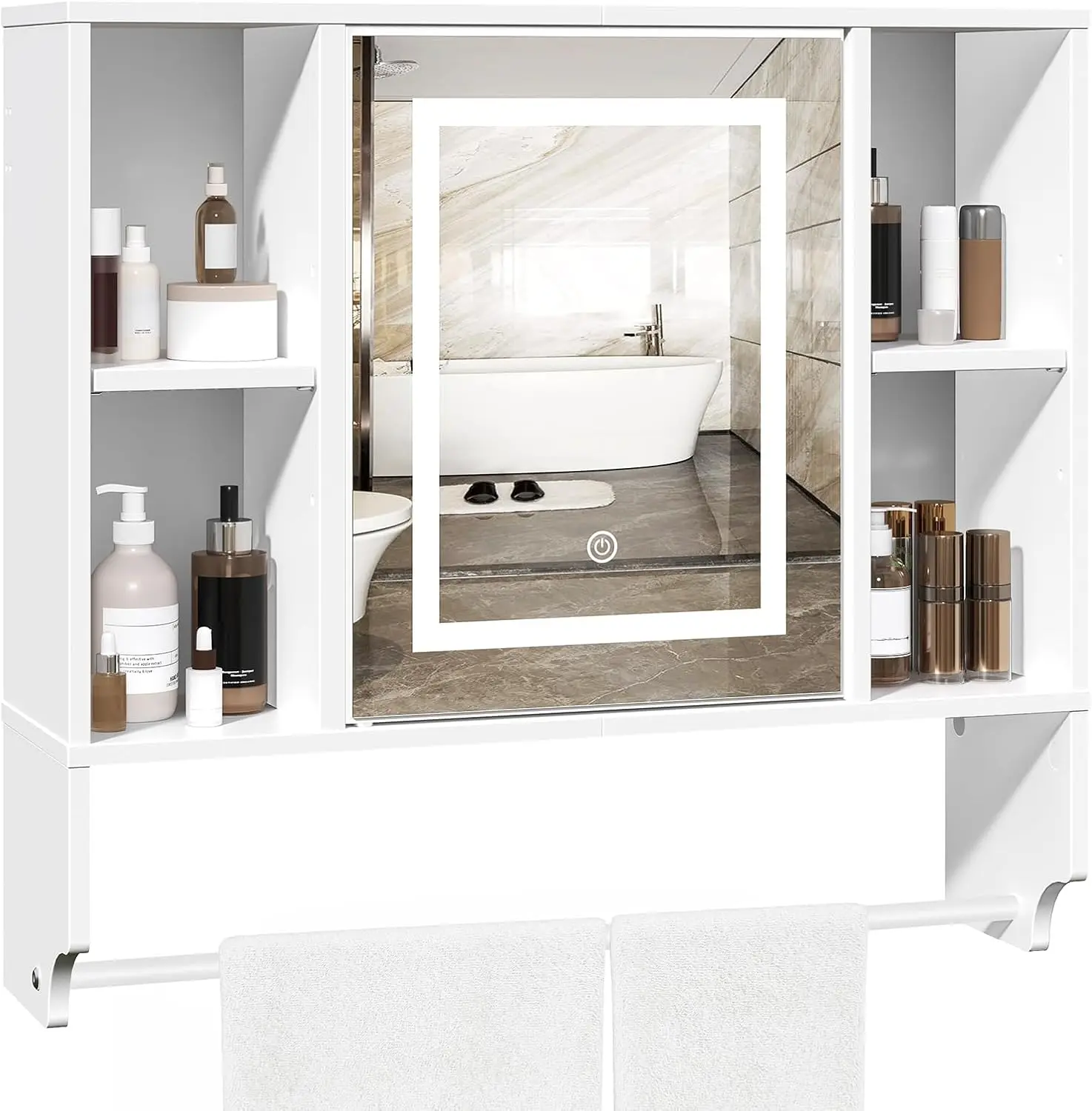 

Wall-Mounted Bathroom Cabinet with LED Mirror, Adjustable Shelves, White, 23.6"W x 21.6"H