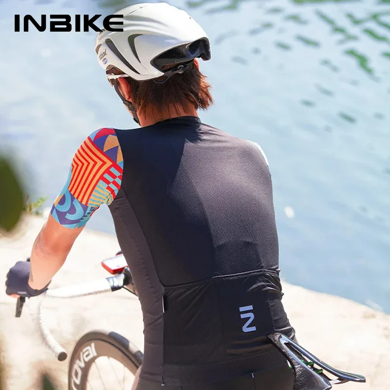 INBIKE Man Cycling Short Sleeve Jersey MTB Bike Shirts Shorts for Men Quick-dry Bicycle Bib Sets Top Riding Clothes with Pockets
