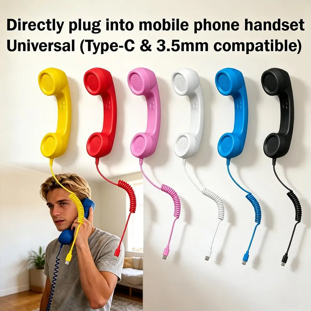 Retro Type-C Mobile Calls Telephones Receiver Antique Style Call Accessory Plug Play Retro Mobile Phone Handset for Smartphone