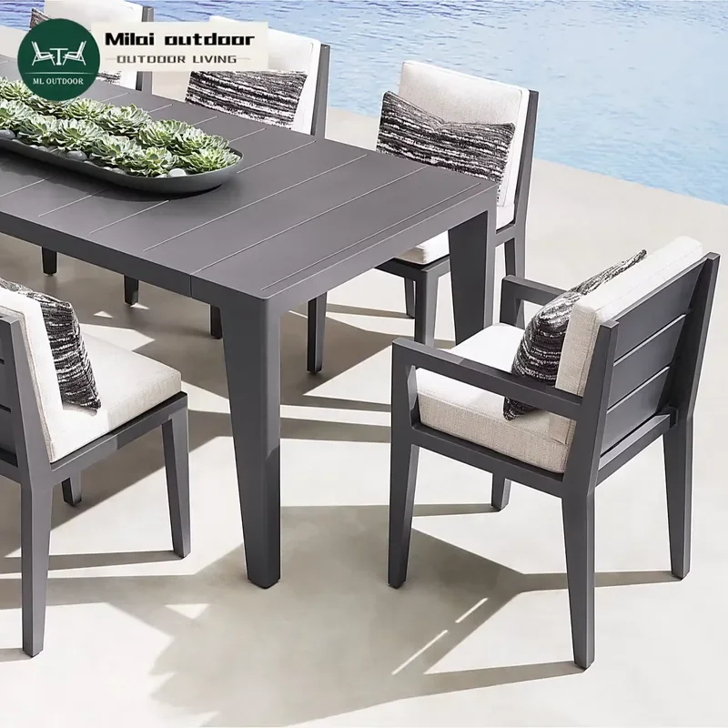 Modern Aluminum Outdoor Dining Set Waterproof All Weather Garden Table and Chairs for Patio Yard Furniture Durable Metal