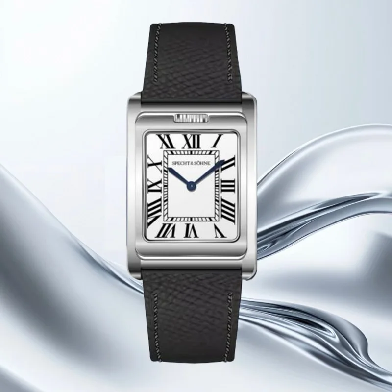 Hot Specht&Sohne 24.5MM Square Watch Japan Quartz Movt Exquisite Small Dial Watch Ultra-Thin Stainless Steel Leather Strap Watch
