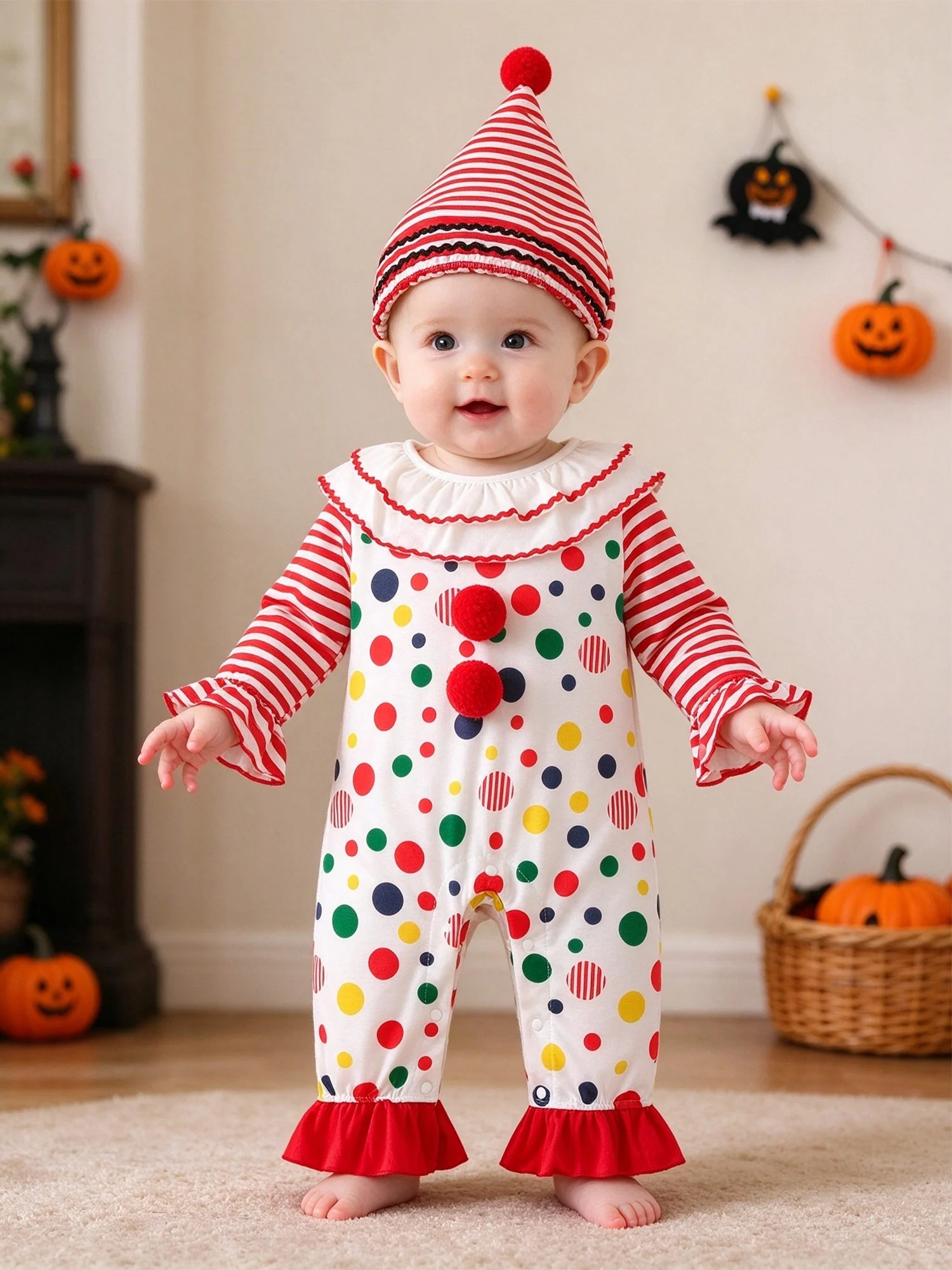 Baby Mädchen Halloween Gruseliger Clown Cosplay Kostüm Langarm Layered Rüschen Grau Joker Kleid Strampler Karneval Party Outfit – Detail 25