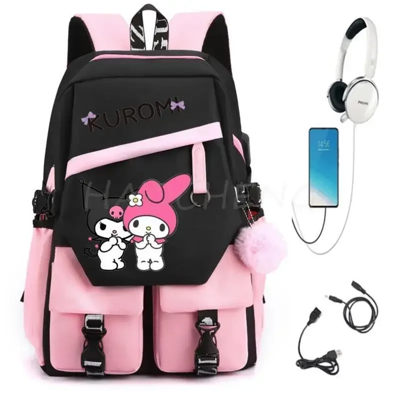リュックサック 可愛い クロミ メロディ ティーンズ 女性 男性 大容量 カレッジ スクールバッグ ノートパソコン 旅行 ラップトップ コンピューター バックパック USB付き