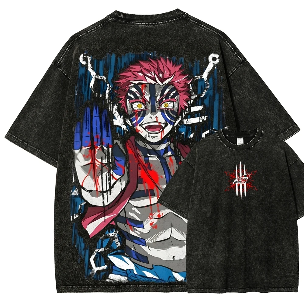 

Demon slayer graphic t shirts oversized unisex fit washed short sleeve y2k tops harajuku streetwear anime t shirt women clothing