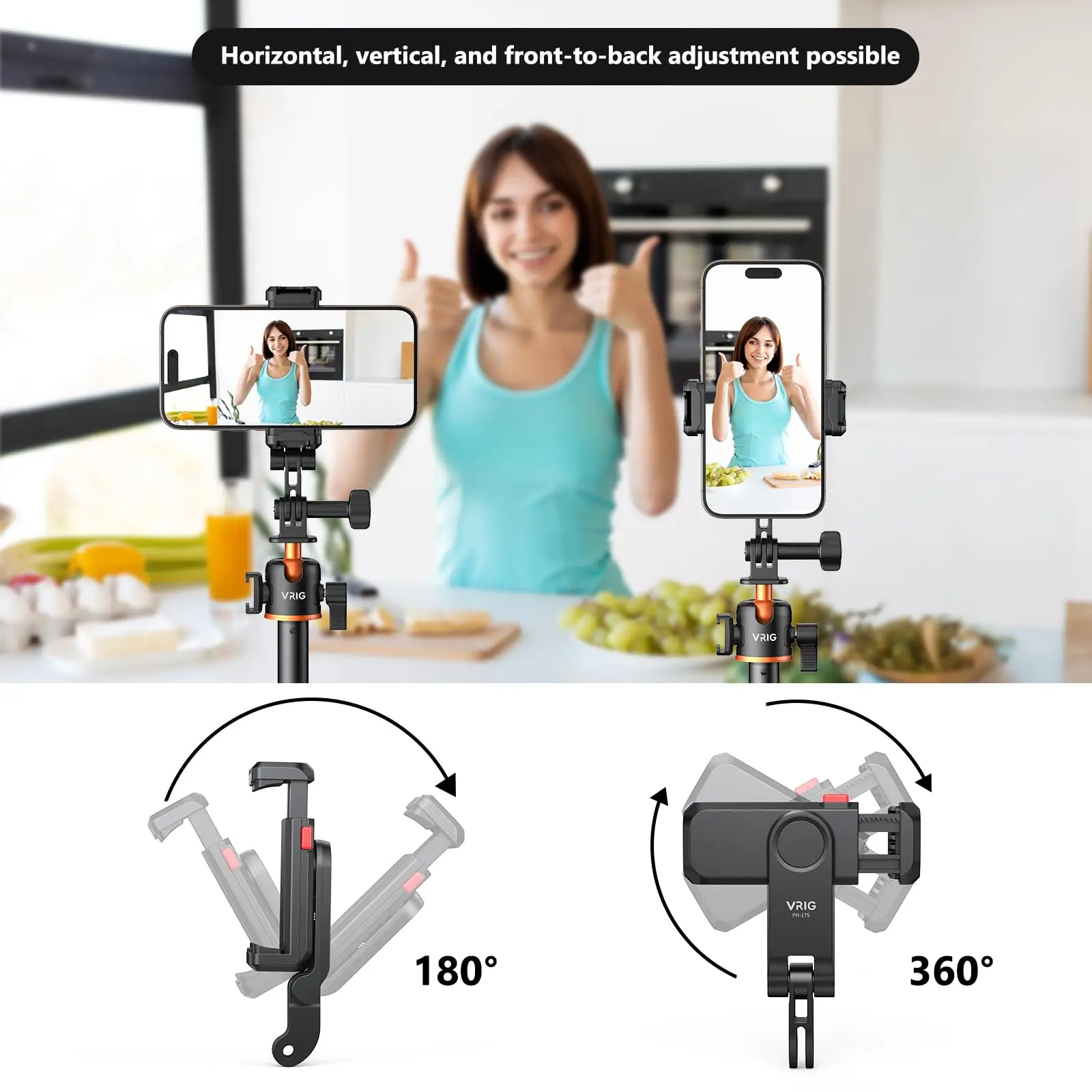 VRIG Upgrade PH-17S Dudukan Ponsel Universal dengan Perlengkapan Dudukan Gaya Kamera Olahraga untuk Ponsel ke Kamera Aksi