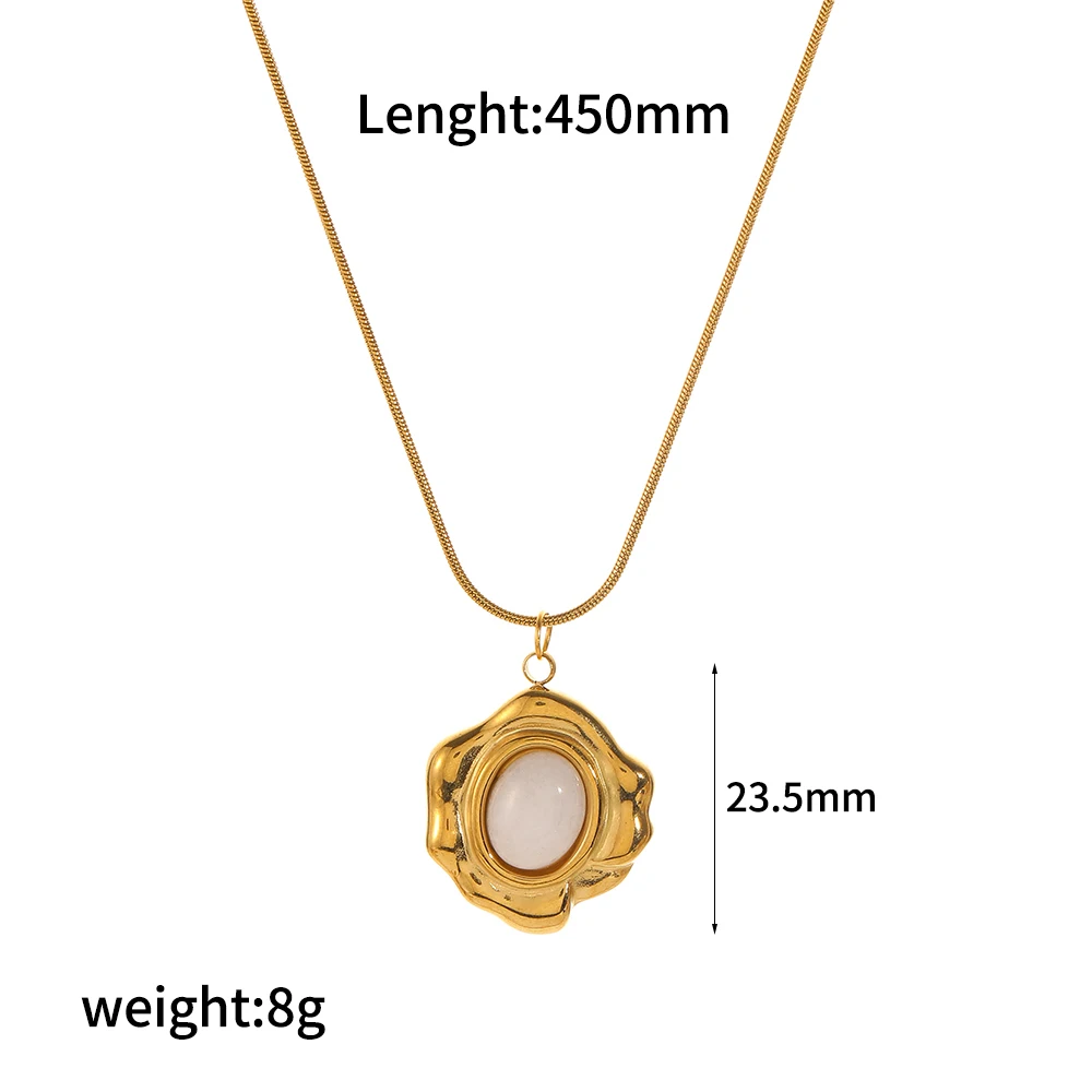 Modische Naturstein-Edelstahl-Anhänger-Halskette, vergoldet, französischer Retro-Schmuck für Damen – Detail 7