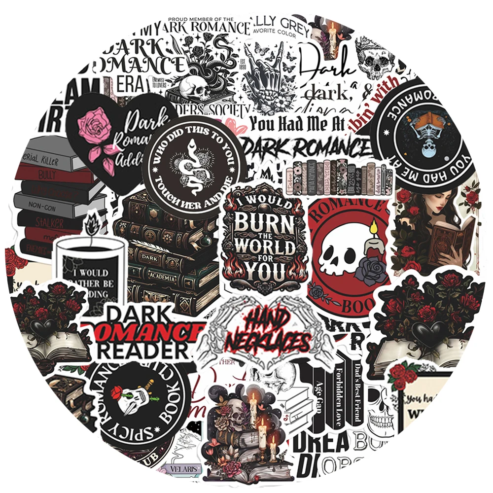 

10/30/50pcs Dark Romance Books Reading Stickers Goth Skull Reader Cartoon Decals Motorcycle Suitcase Car Cool Aesthetic Sticker