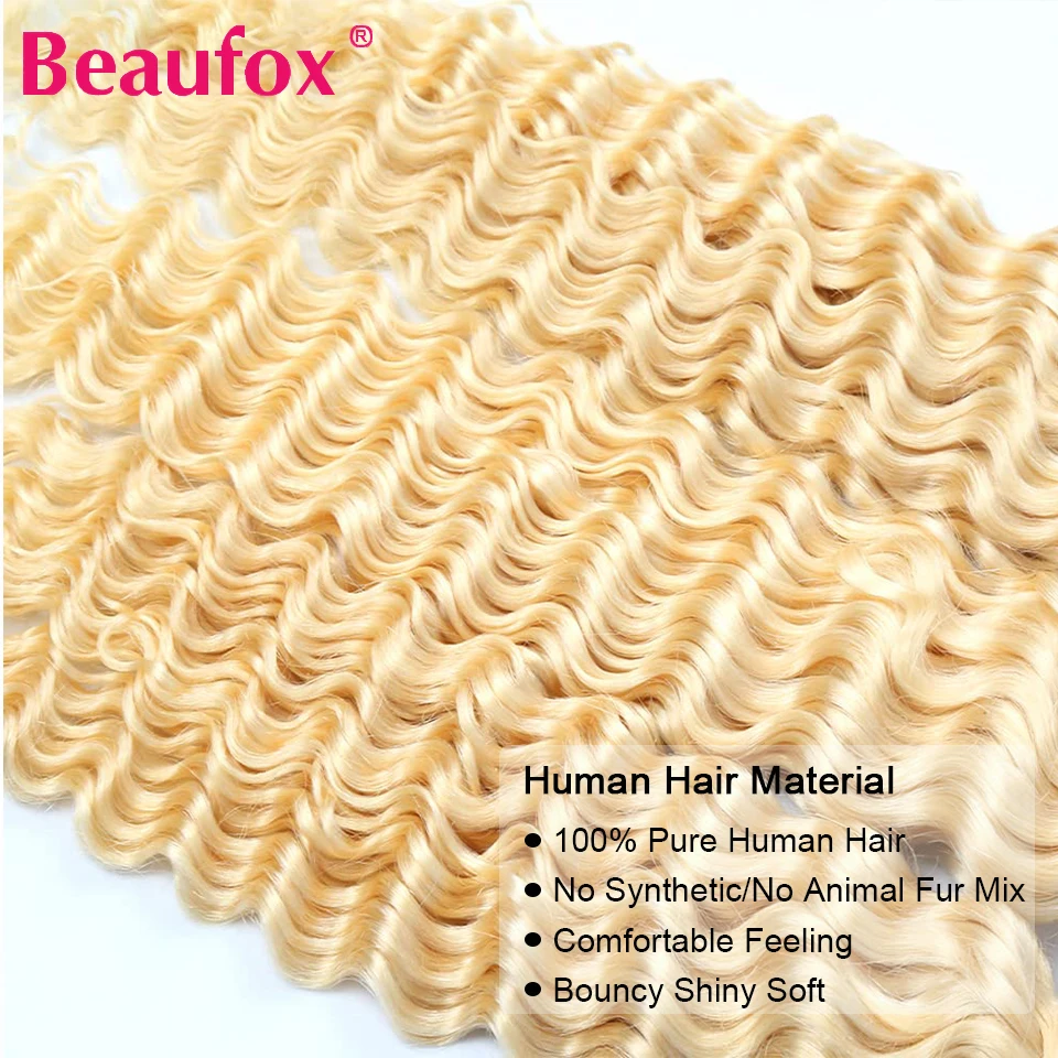 Beaufox-mechones de cabello humano ondulado, cabello Virgen sin procesar, rubio miel, malayo, 613 Rubio, 1/3/4 mechones