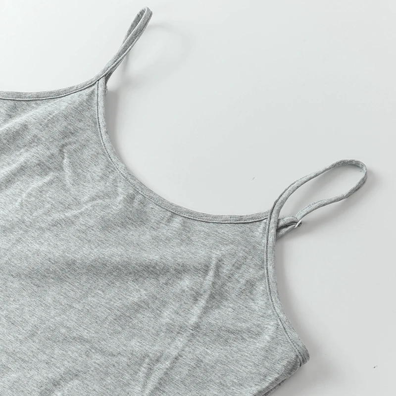 Baumwoll-Spaghettiträgerkleid Damen Basic Schlankes Ärmelloses Minikleid – Detail 27