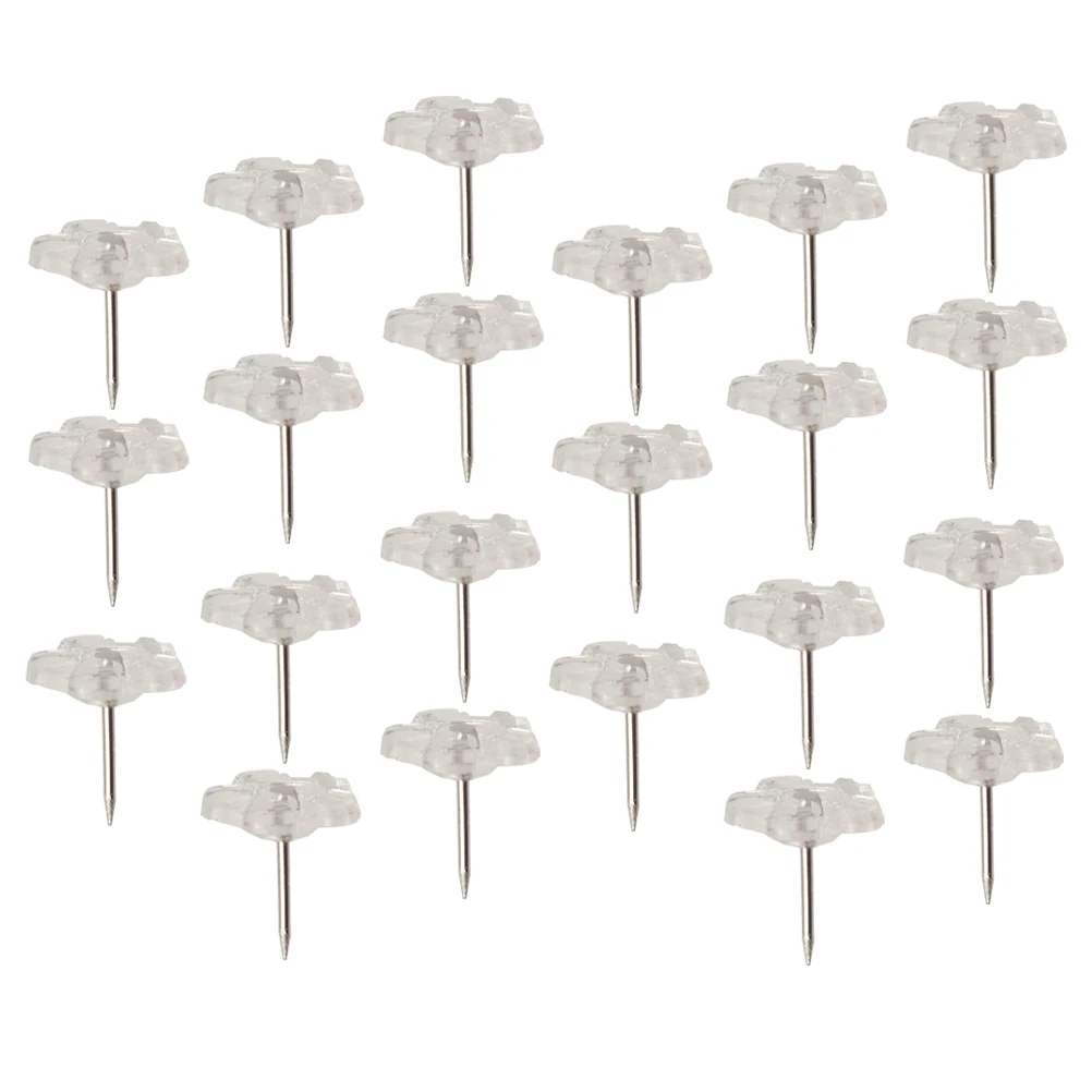 

100pcs Plum Blossom I Shaped Nail Clear Plastic Round Pushpins Thumbtacks Map Pins Cork Board Tacks Drawing Pins Wall Message