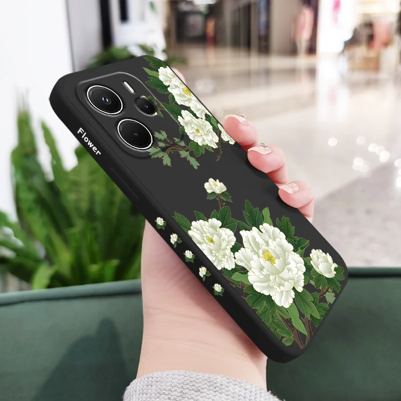 الفاوانيا فروع حالة الهاتف ل Xiaomi Redmi ملاحظة 14 13 12 12S 11 11S 10 10S 9 9S 15 14C برو زائد 4G 5G السائل غطاء سيليكون