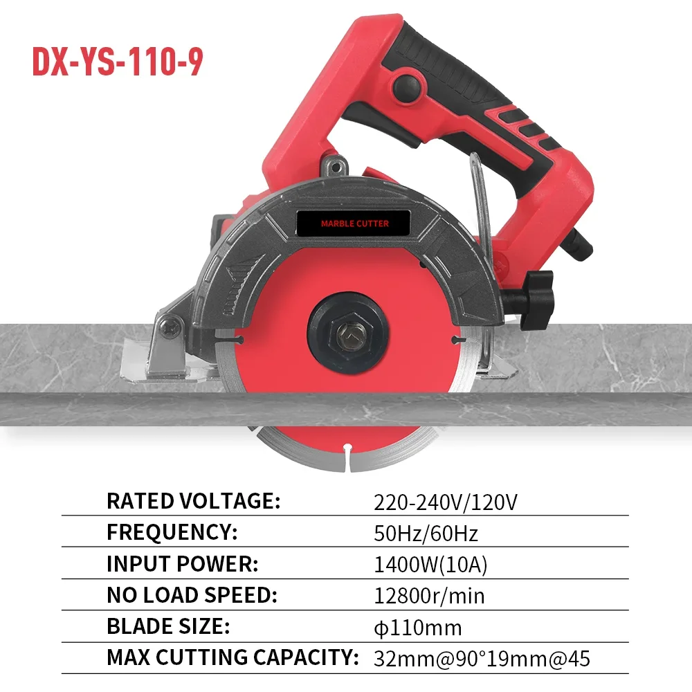 1400W Electric Circular Saw Marble Cutter Ceramic Tile Cutting Wall Grooving Machine 0-45° Bevel Marble Slotting Concrete Saws