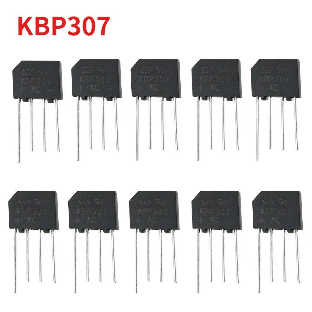 10PCS KBP307 Bridge Rectifier 3A 1000V Thermoresistant Power Diode for Electronic DIY Repair & Power Supply Projects