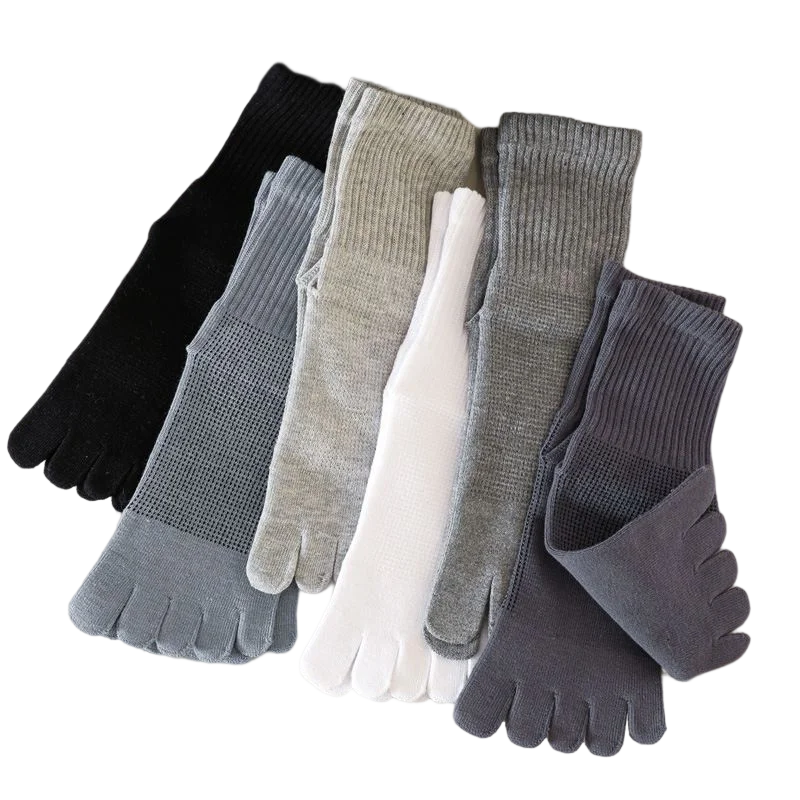 

6 Pairs/lot Men's Five Finger Socks Cotton Split Toe Socks Medium Tube Thick Solid Color Socks Simple Sweat-absorbing Toe Socks